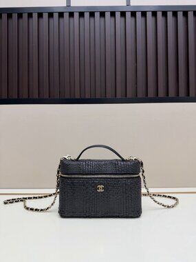 Chanel Classic Long Vanity With Chain Braided Raffia & Gold